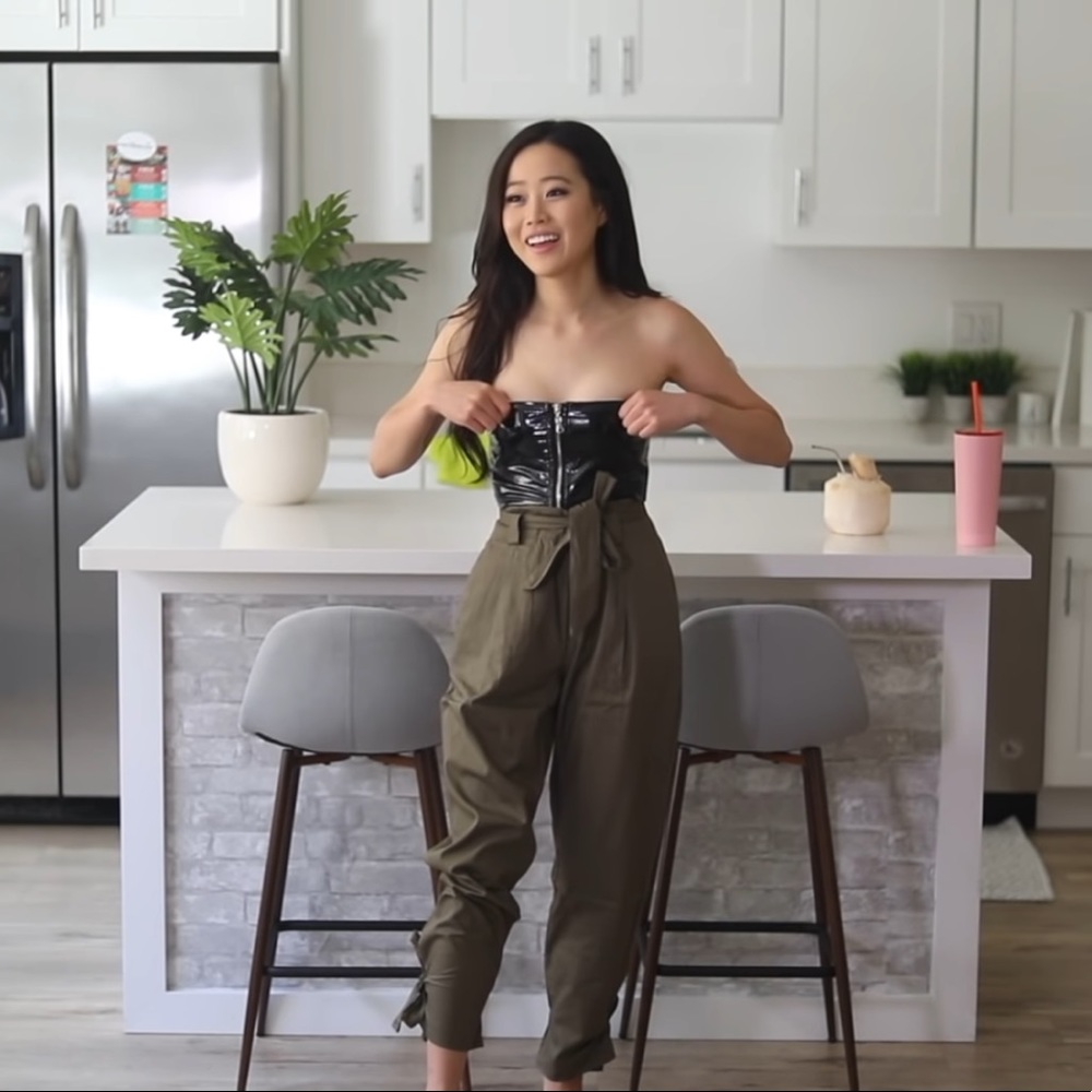 Lupsona Belted High Waist Ankle Lace-up Casual Loose Pants Army Green Pants